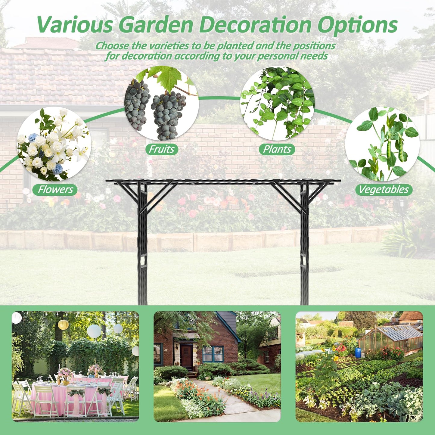 Supersize Flattop Garden Arch - 141" L x 106" H Garden Arch Trellis for Climbing Plants Outdoor (Leg spacing 106")