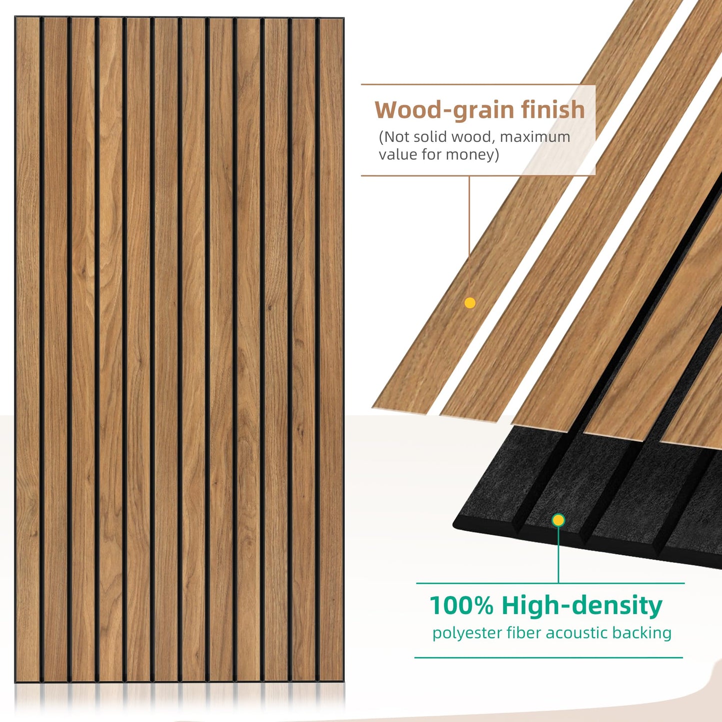 Wood Veneer Sound Panels, 10 Pack 47.2”x23.6” Wall Panels, Decorative Acoustic Panels for Walls, for Office,Home Theater,Studio,Living Room,Rustic Teak