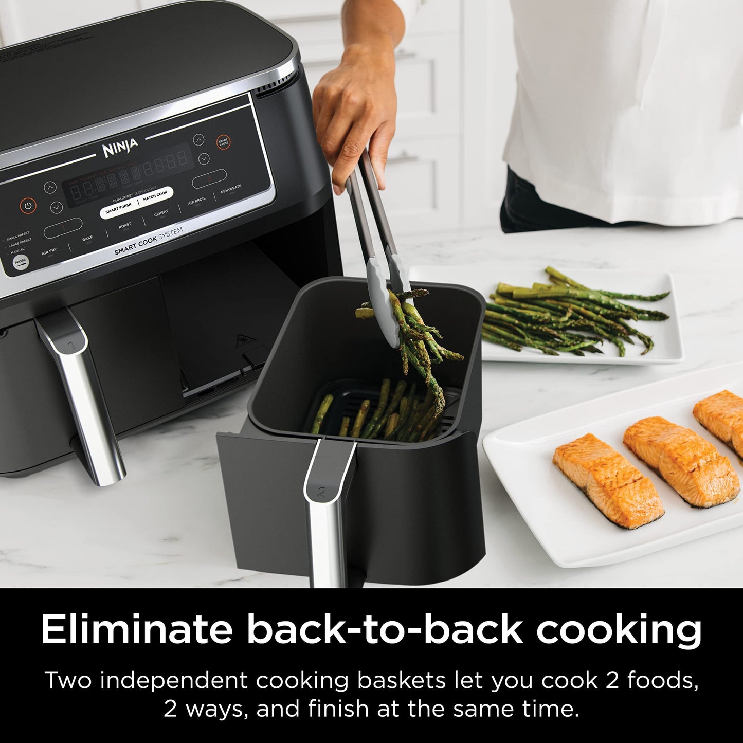 Ninja DZ550 Foodi 10 QT 6-in-1 DualZone Smart XL Air Fryer with 2 Independent Baskets, Smart Cook Thermometer for Perfect Doneness, Match Cook & Smart Finish to Roast, Dehydrate & More, Grey