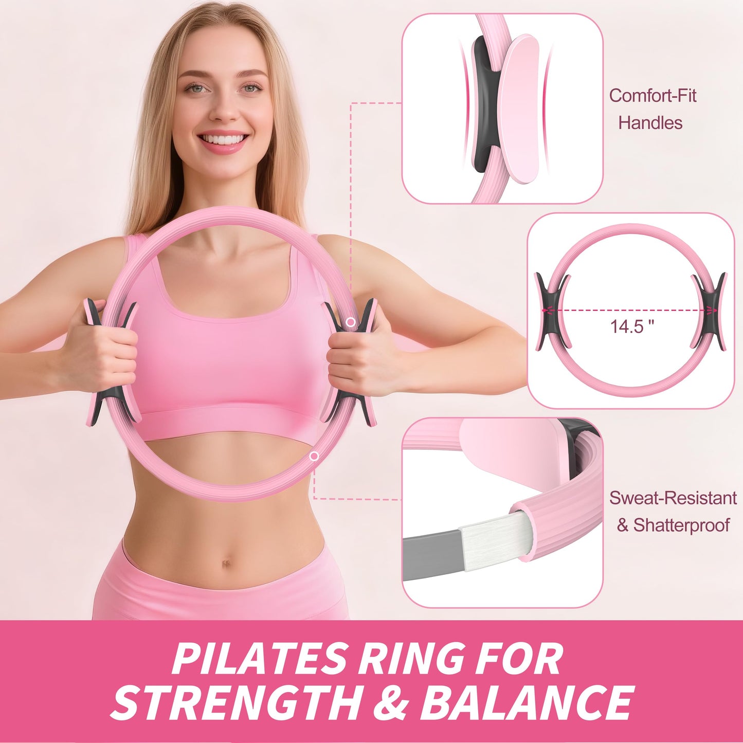 NANATI Pilates Kit 19PCS,Pilates Essentials Kit for Women,Pilates Equipment with 14.5" Pilates Ring and Ball,8 Resistance Bands,Ankle Weights,Sliders & Grip Socks Accessories for Starter Home Workouts
