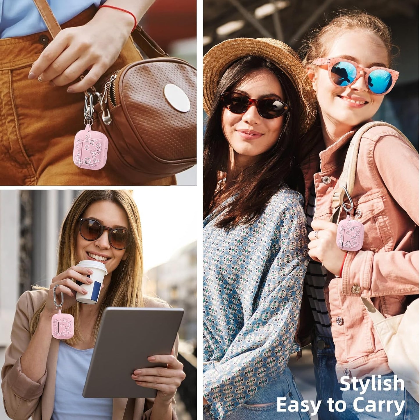 Lerobo 4 4 2024 for Airpods Case Cover with Cleaner Kit, Cute Flower Engraved Silicone Protective Case Cover