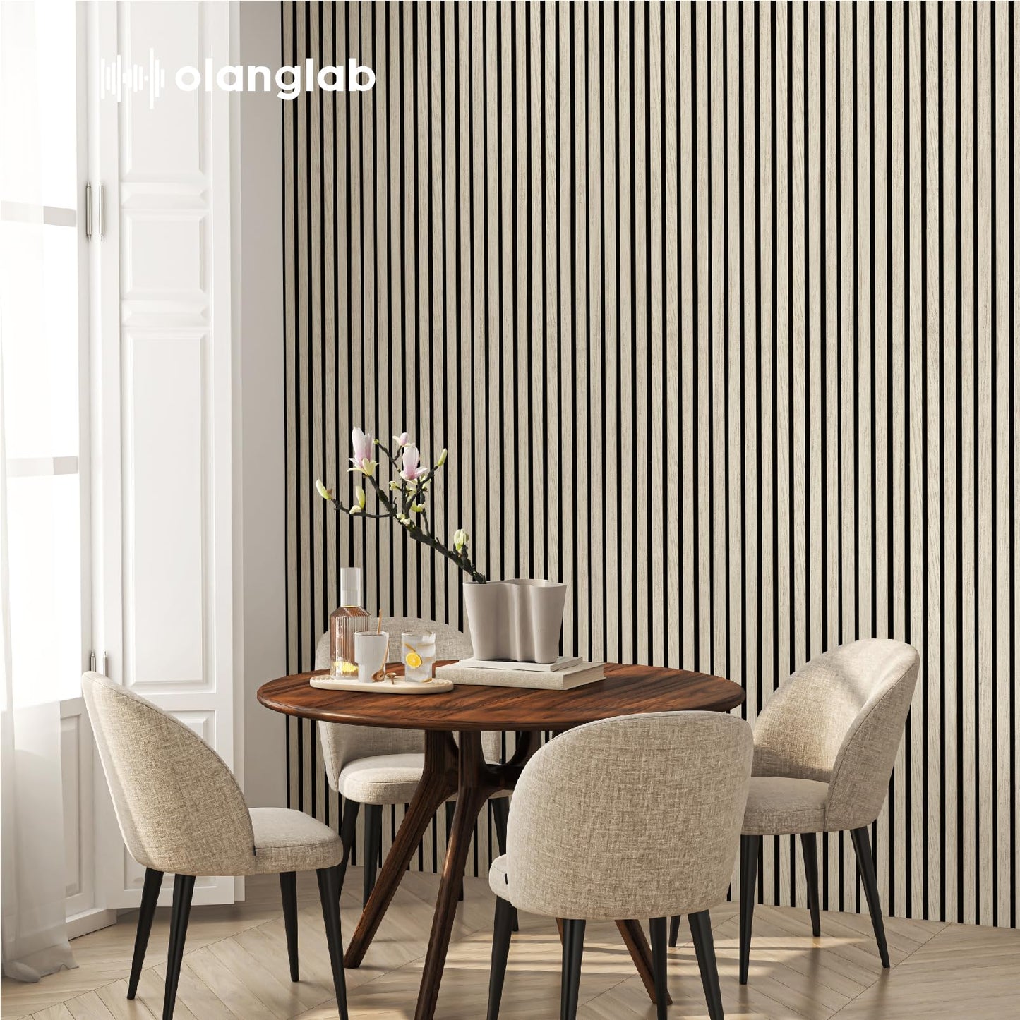 Olanglab Wood Wall Panels 4 Pack, Wood Slat Acoustic Wall Panels, 94.5"x12.6" Each 3D Wall Panels for Interior Wall Decor (Light Oak-Extendo Trio)