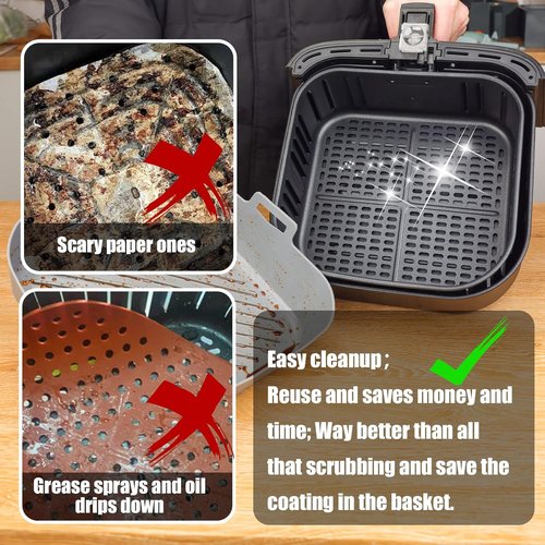 Golden Associate Silicone Liners - Non-Stick Reusable Air Fryer Basket | 2 Pcs, 9" Top Size, 8" Bottom Size