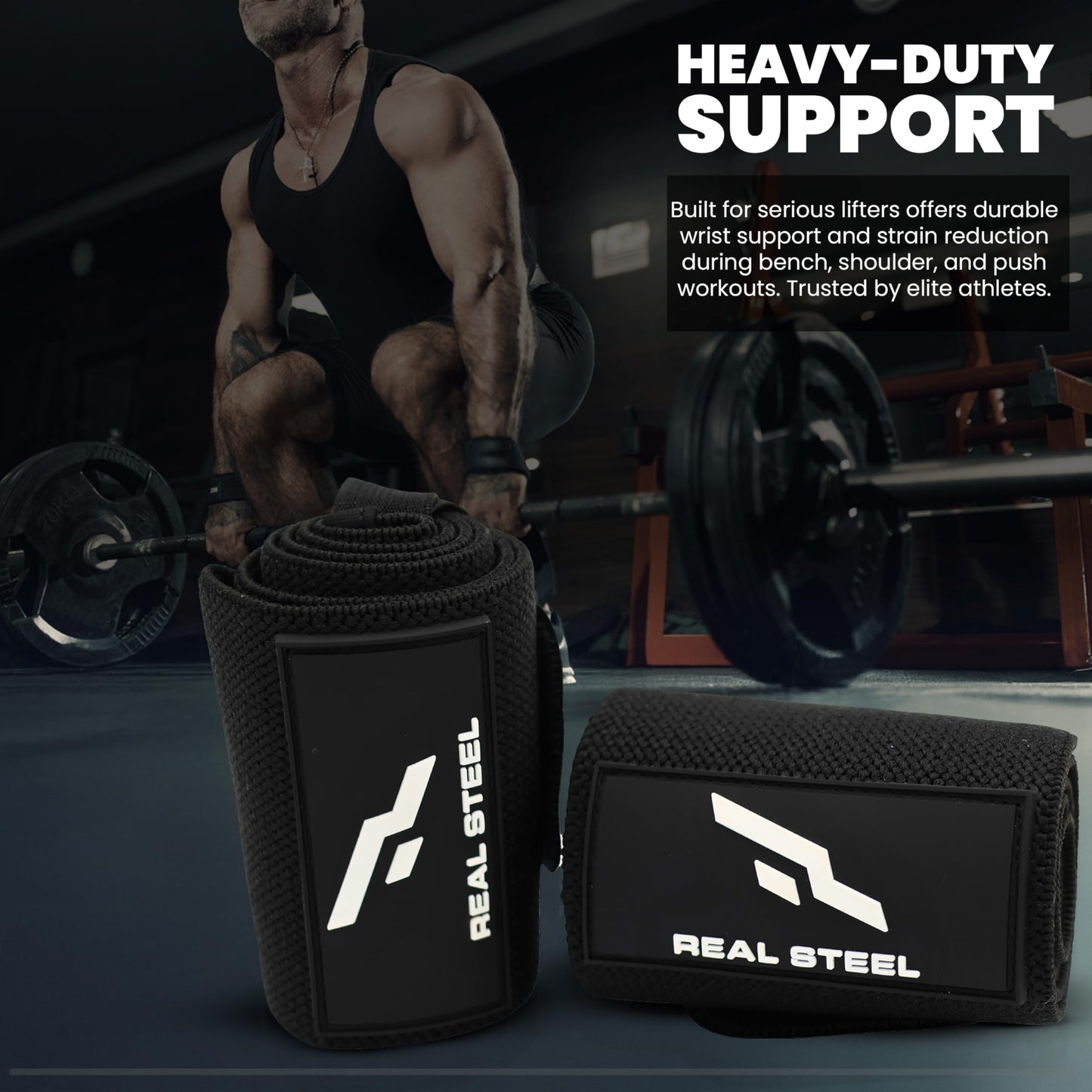 Real Steel Heavy-Duty Wrist Wraps for Weightlifting Men & Women - 24" Gym Wraps with Thumb Loop - Wrist Straps for Weightlifting Support, Powerlifting, and Strength Training - Workout Support Braces