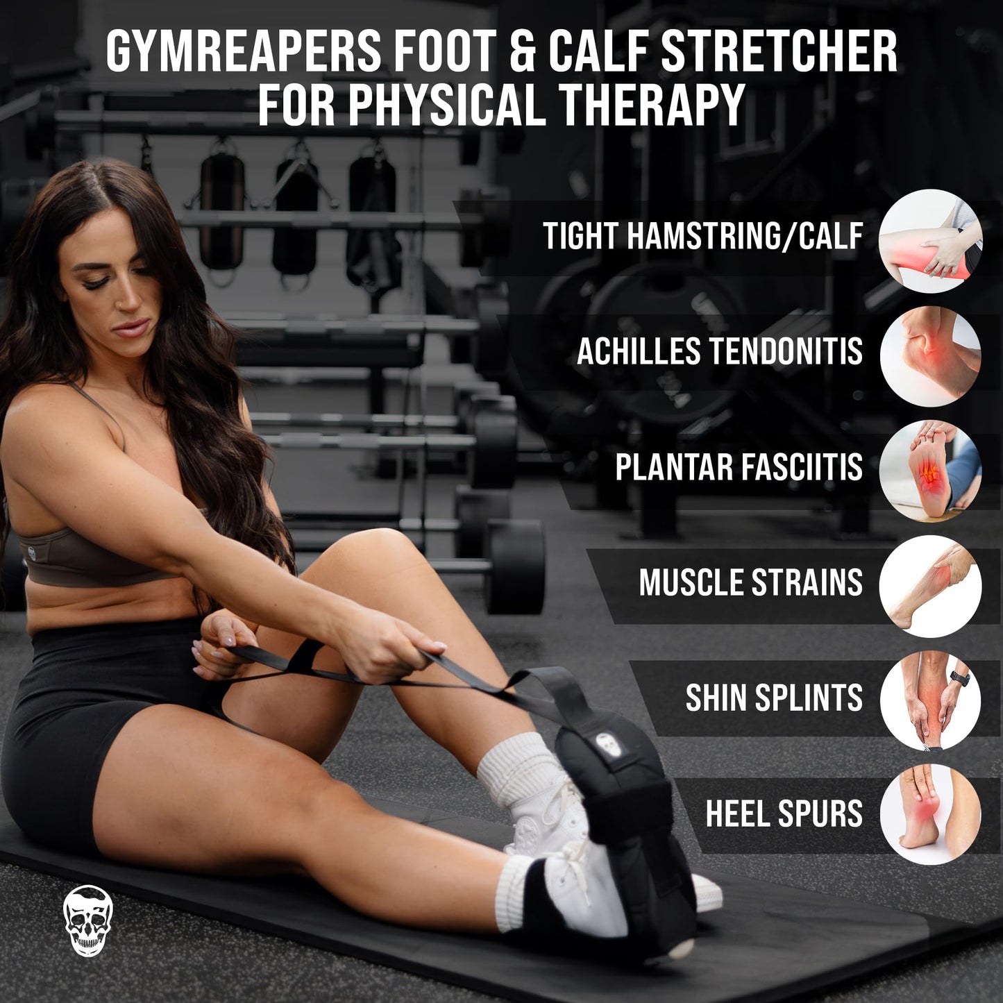 Gymreapers Foot & Calf Stretcher - Stretch Strap for Plantar Fasciitis, Achilles Tendonitis, Heel Spurs, and Foot Drop - Yoga Strap for Leg, Thigh & Hamstring Stretch - Exercise Band Stretching Strap