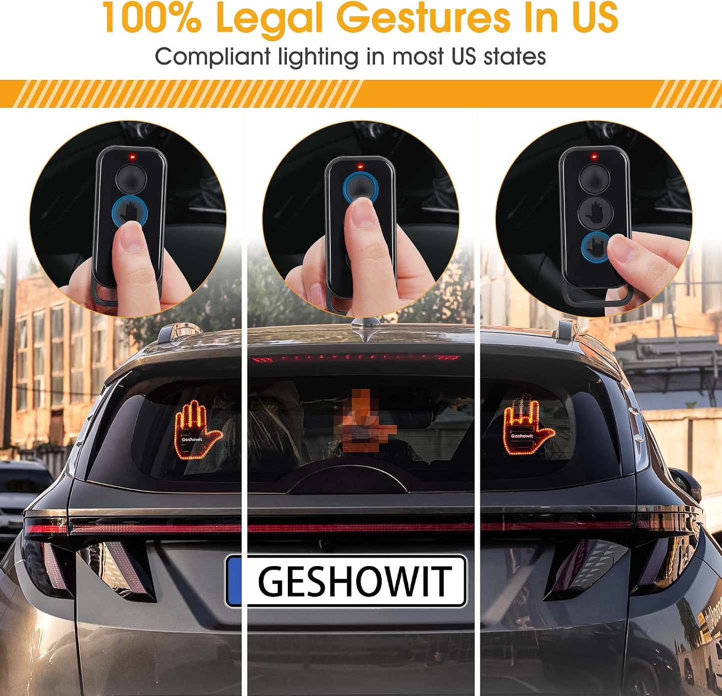 Car Accessories for Men, Car Finger Light with Remote - Give The Bird & Wave & Love to Drivers - Truck Accessories