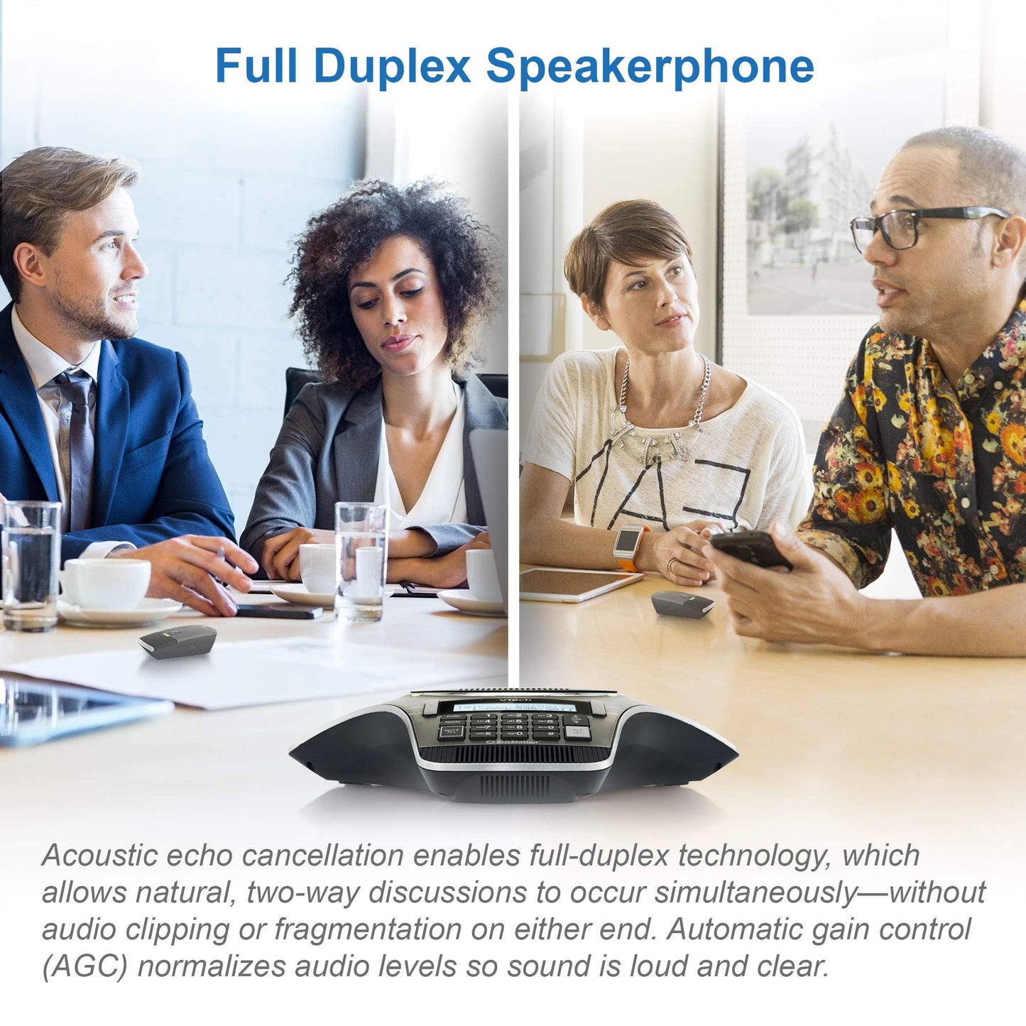 VTech VCS702 ErisStation DECT 6.0 Conference Phone with Two Wireless Mics Using Orbitlink Wireless Technology