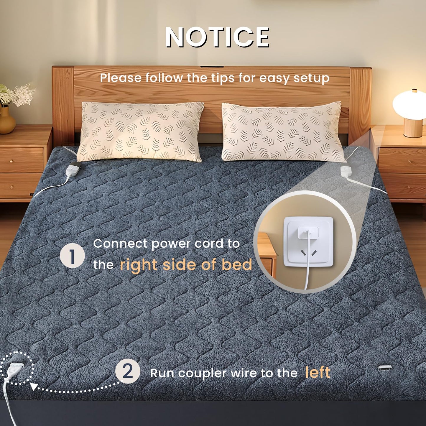 Easthome Twin Size Heated Mattress Pad Sherpa Electric Mattress Pads Electric Bed Warmer Fit up to 21" with 6 Heat Settings 10 Hours Auto Shut Off, Dark Gray