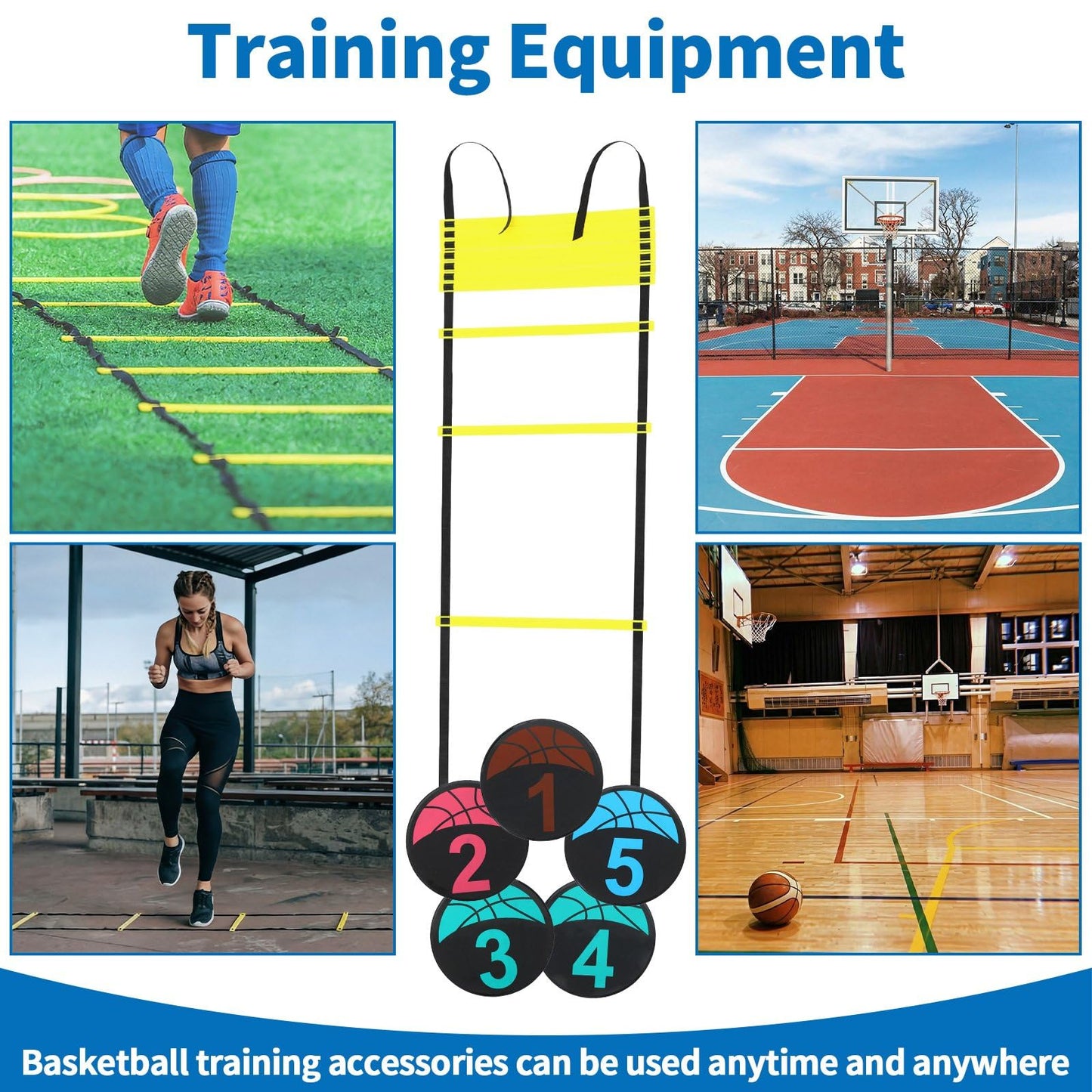 Silipull 15 Pcs Portable Basketball Training Equipment Footwork Training Mat Agility Drill Mat Non-slip Basketball Practice Aids for All Levels to Improve Speed, Strength Coordination(47 x 31 Inches)