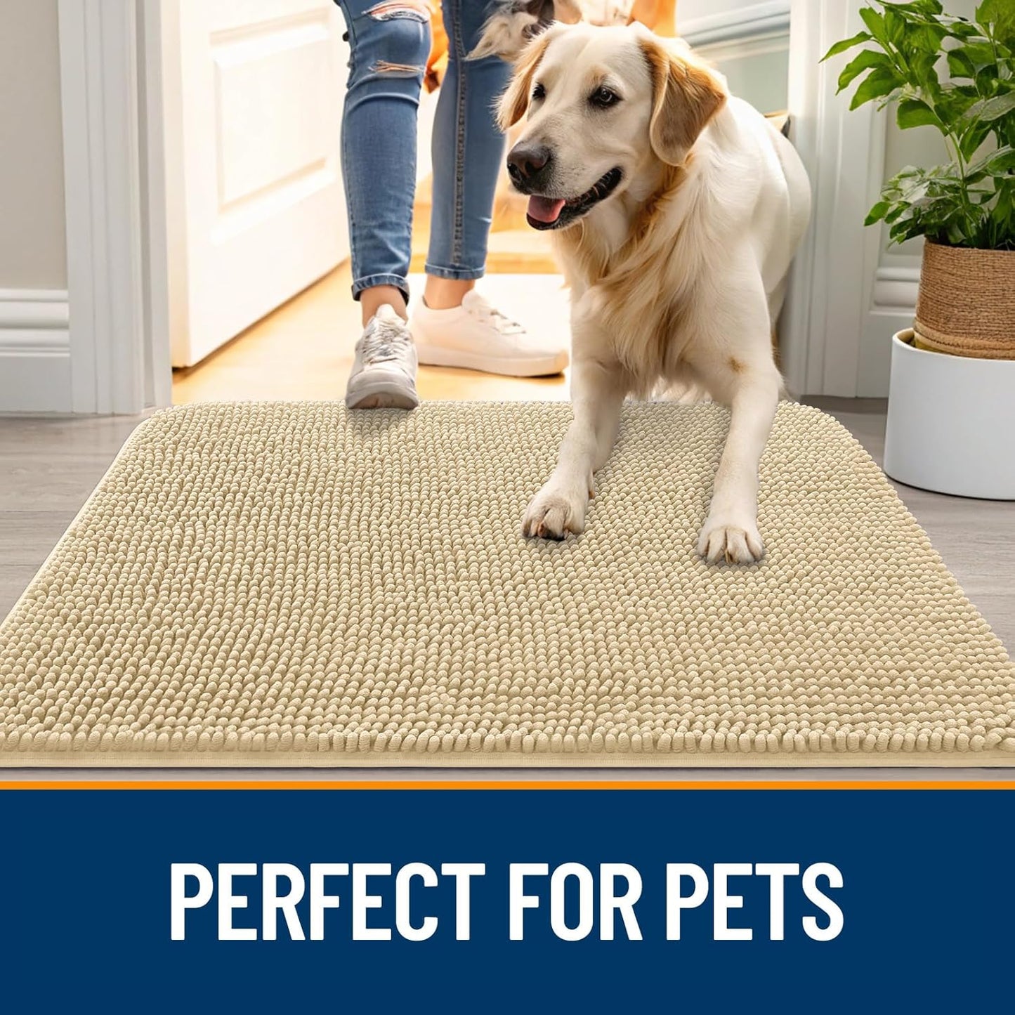 OLANLY Dog Door Mat - Absorbent Non-Slip Chenille Mat for Muddy Paws | 47x17 Inches, Quick Dry, Indoor Use