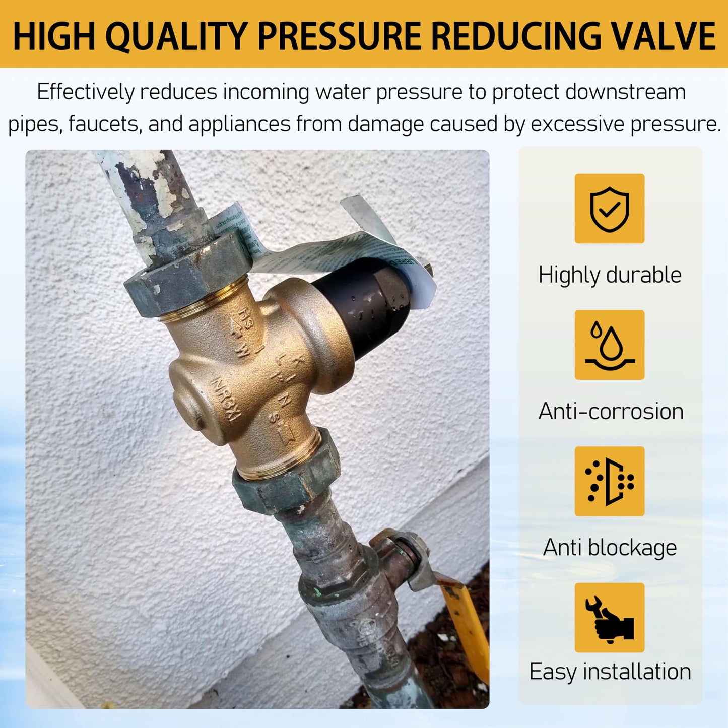 1-NR3XLDU 1" NR3XL Pressure Reducing Valve with Double Union FNPT Connection,Water Savings And Energy Savings Fits Home & Public Entrances