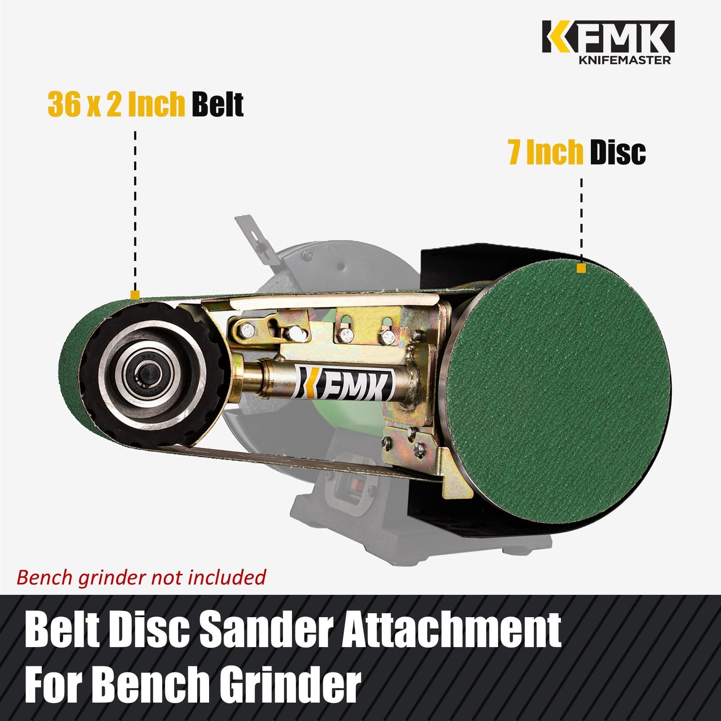 KFMK 2“x 36" Belt Sander Attachment for Bench Grinder, 2x36-inch Belt and 7-inch Disc, 5/8-inch Arbor for 8" inch bench grinder, BD3627B Updated Model