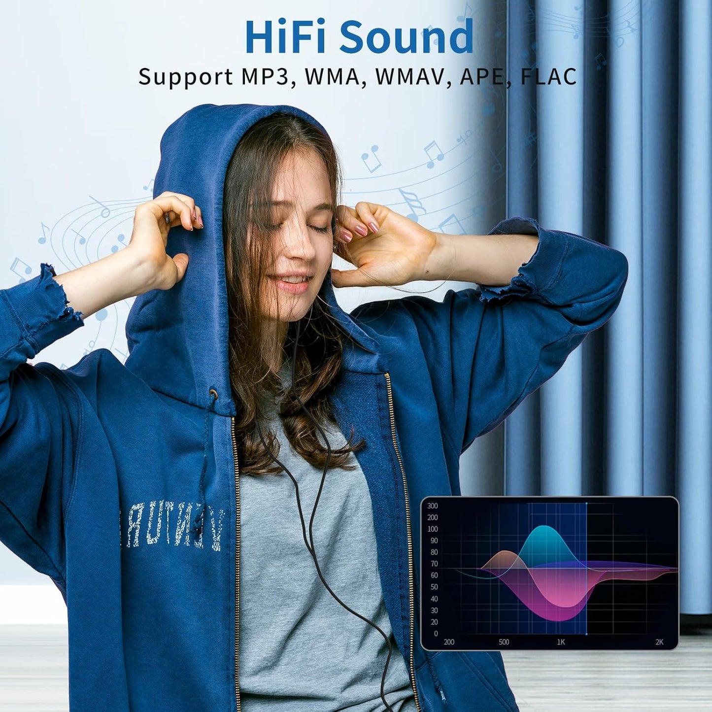 VR-robot MP3 32GB 128GB Player, Music Player with Micro SD Card, Earphone,Build-in Speaker/Photo/Video Play/FM