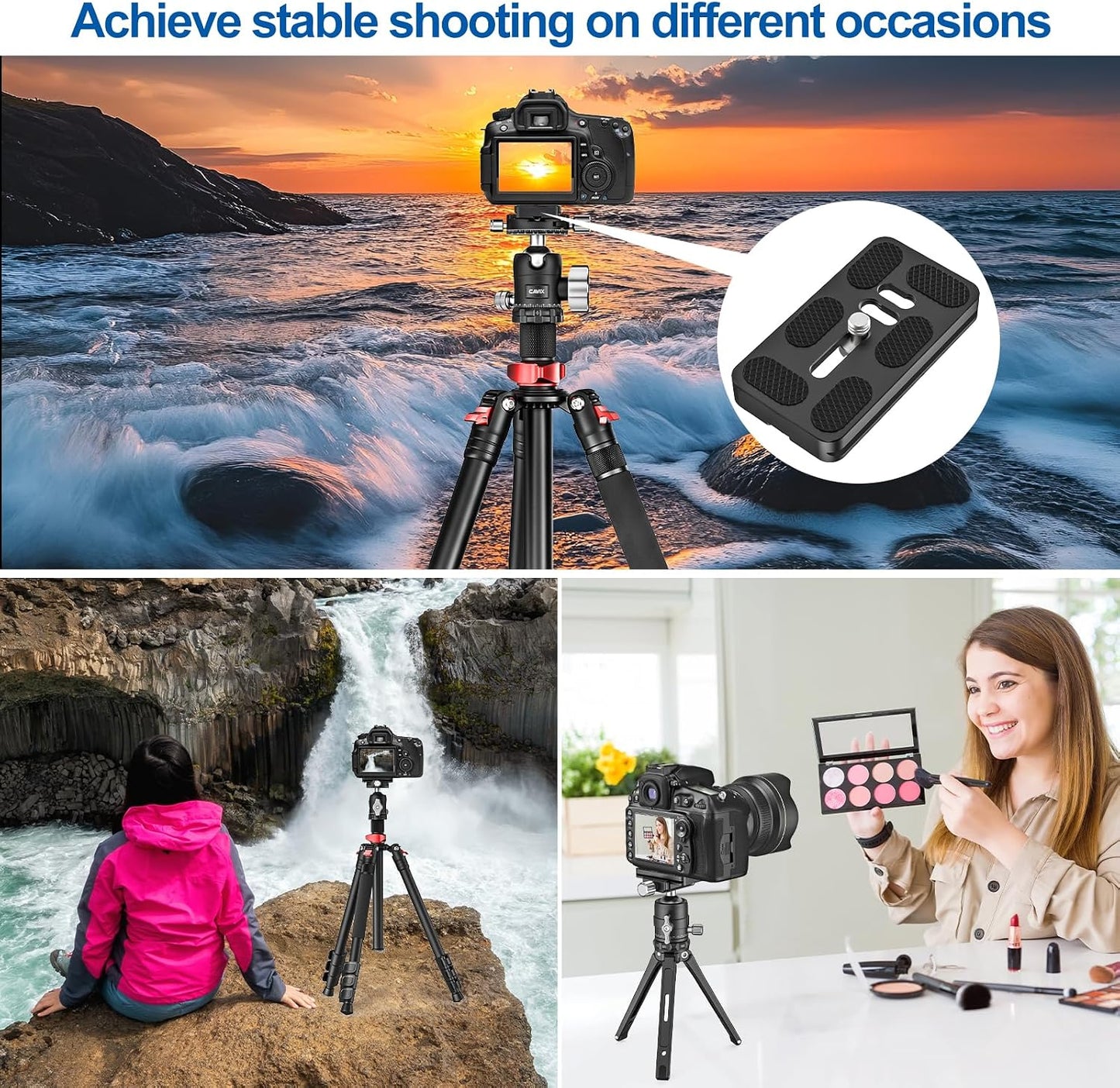 CAVIX PU-70 (1/4-20 Arca-Swiss Compatible Quick Release Plate, Lightweight Aluminum Alloy with Non-Slip Pad