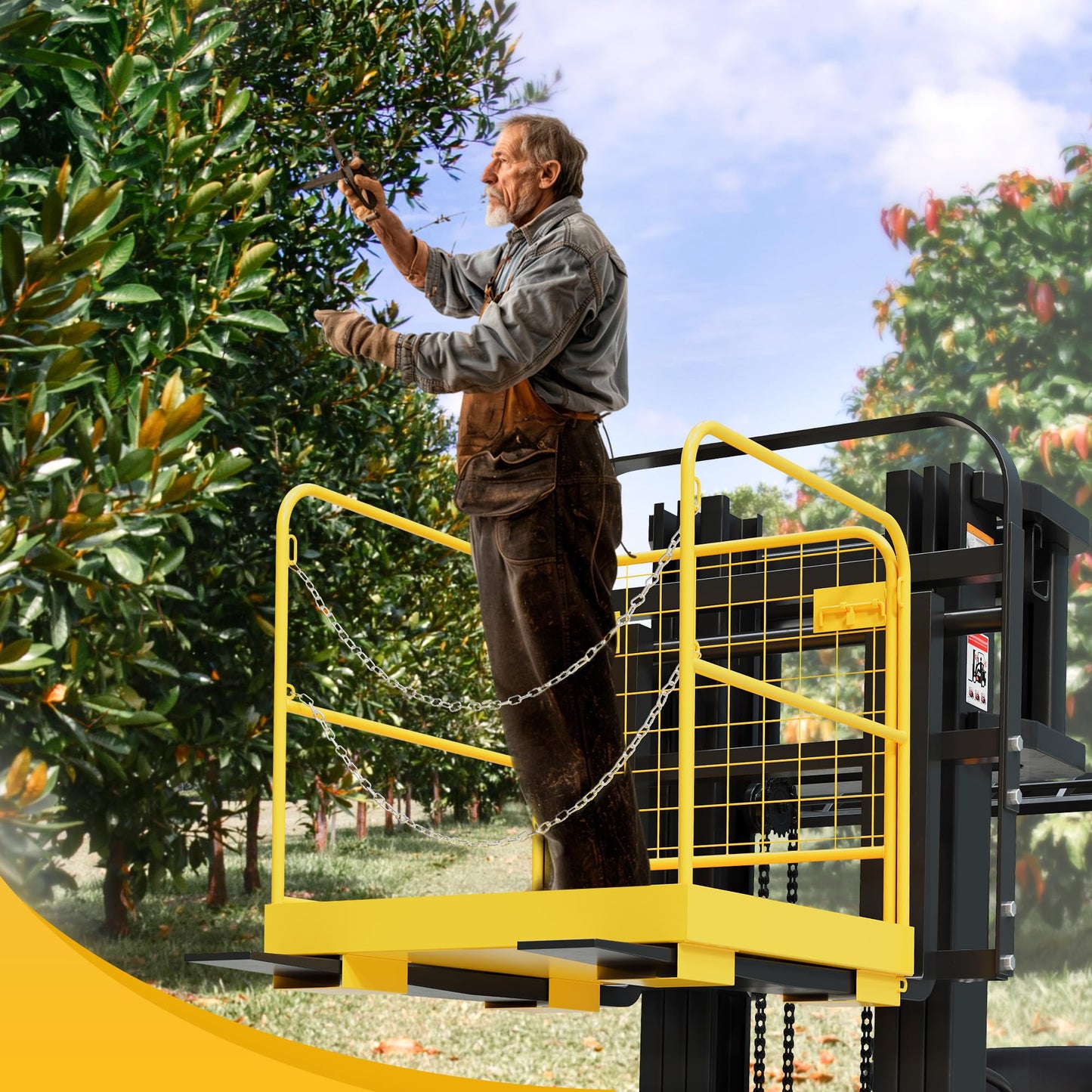 KUAFU Heavy Duty Steel Forklift Safety Cage - 36x36 Foldable Work Platform, 1200 LBS Load Capacity