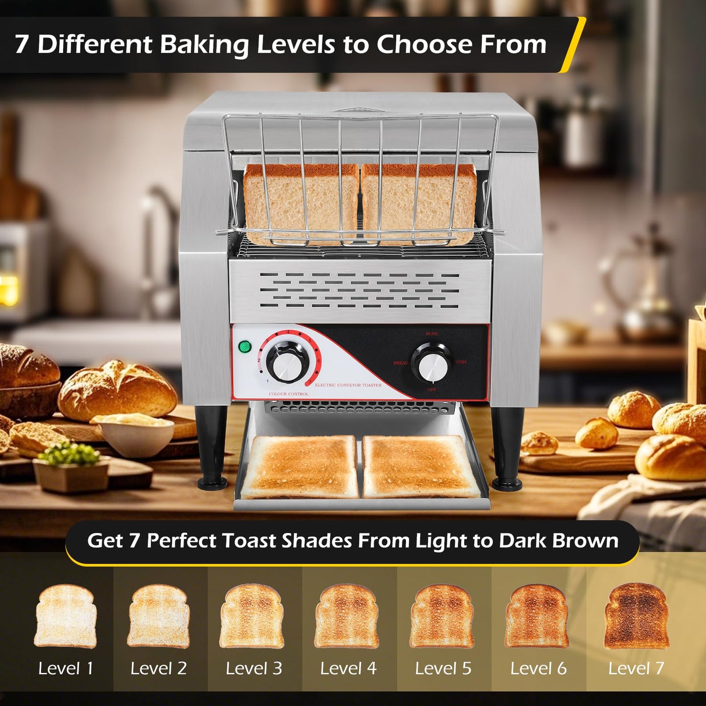 Dyna-Living Commercial Toaster 300 Slices/Hour Conveyor Toaster Commercial 1900W Heavy-duty Stainless Steel Rotating Toasters Oven for Restaurant, Conveyor Belt Toasters for Bun, Bagel, Bread