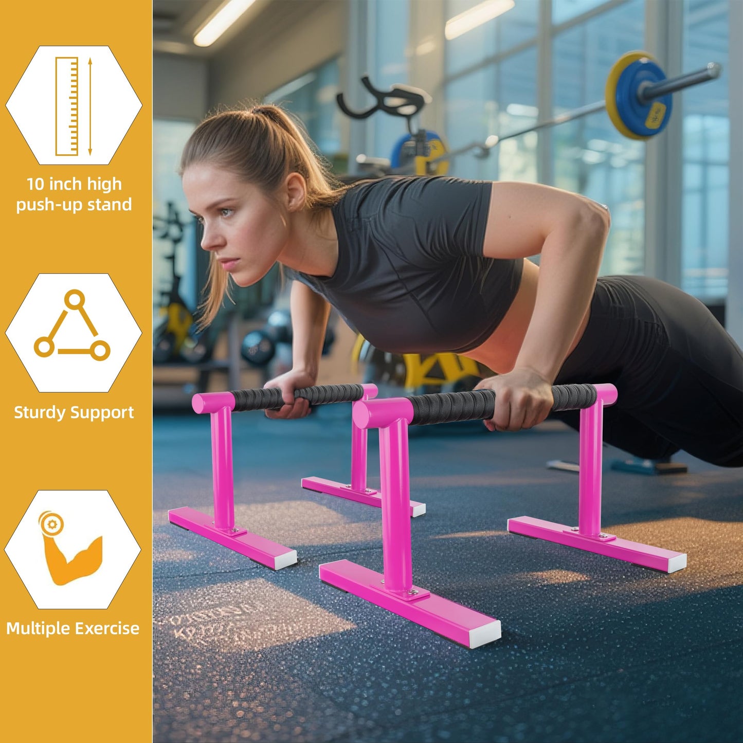 Purife Pink Strength Training Parallettes Push Up Bars, Pushup Handles Calisthenics Equipment for Home Workout, Anti-slip Gymnastics Bars, Handstand & Dip Bar for Outdoor Exercise
