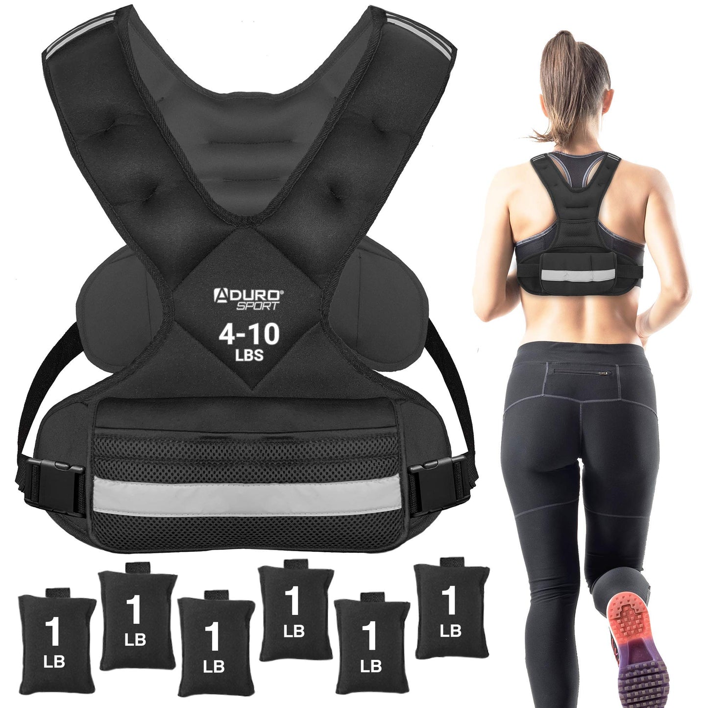 "Aduro Sport Adjustable Weighted Vest Workout Equipment, 4lbs-10lbs Body Weight Vest for Men, Women, Kids"