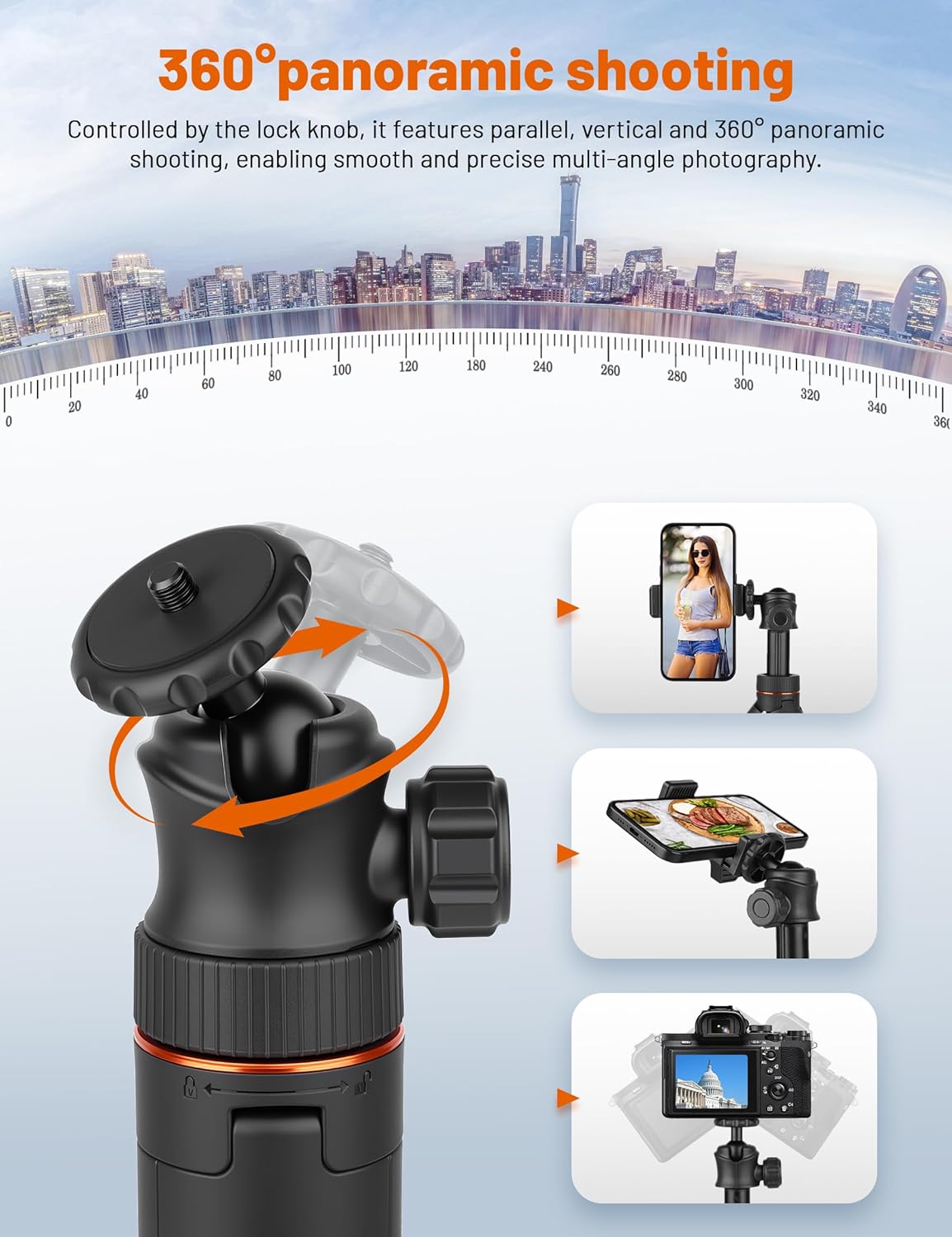 JOILCAN 64" 360 Tripod for iPhone & Camera, Selfie Stick with Ball Head Remote & Phone Holder, Extendable Portable