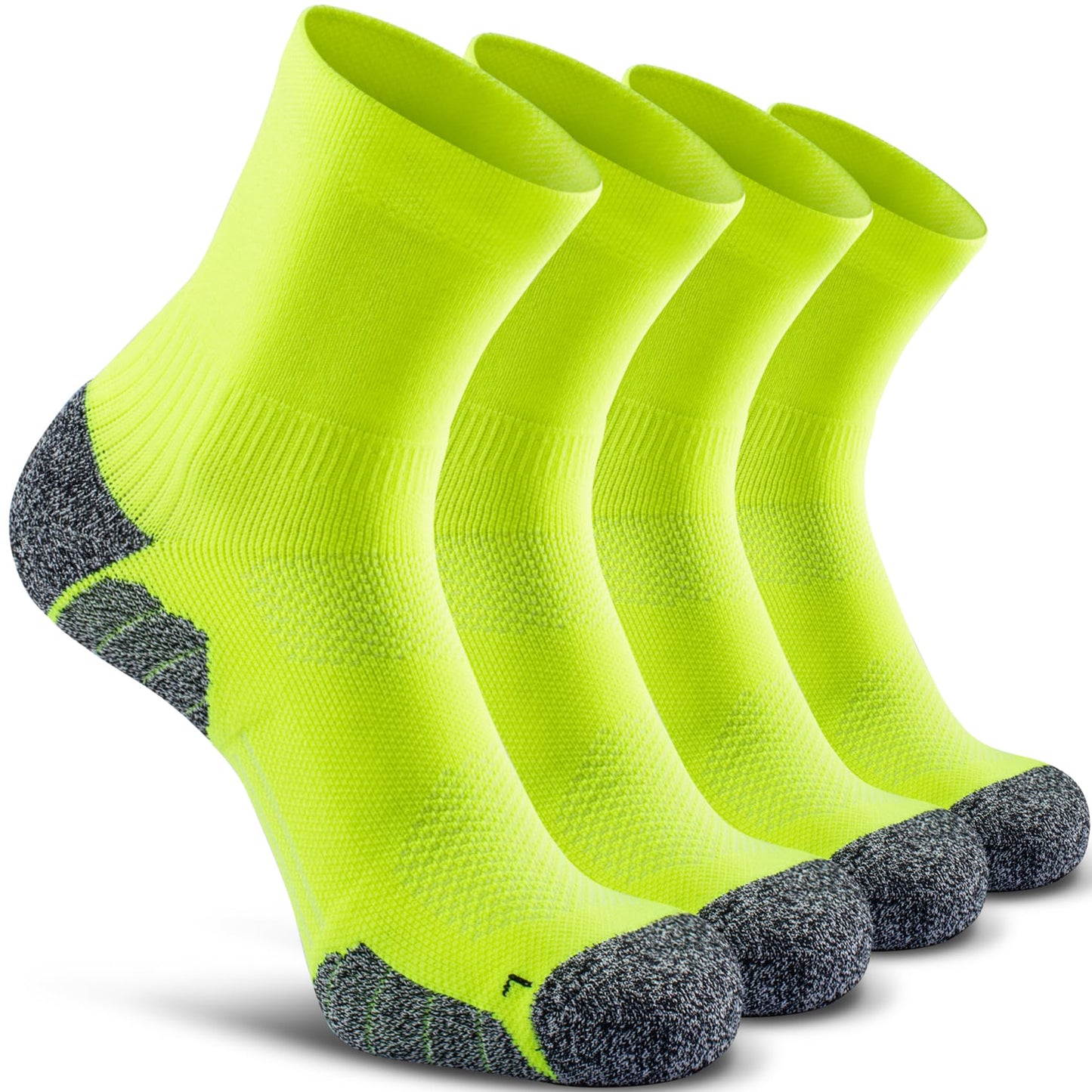 CWVLC Compression Athletic Unisex Quarter Socks Cushioned, 4-Pairs Lime-green, M