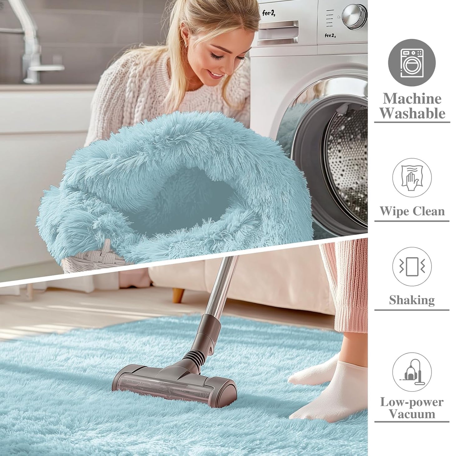 OLANLY Soft Fluffy Shaggy Runner Rugs - Machine Washable Indoor Carpet for Hallway & Bedroom | Light Blue 2x6
