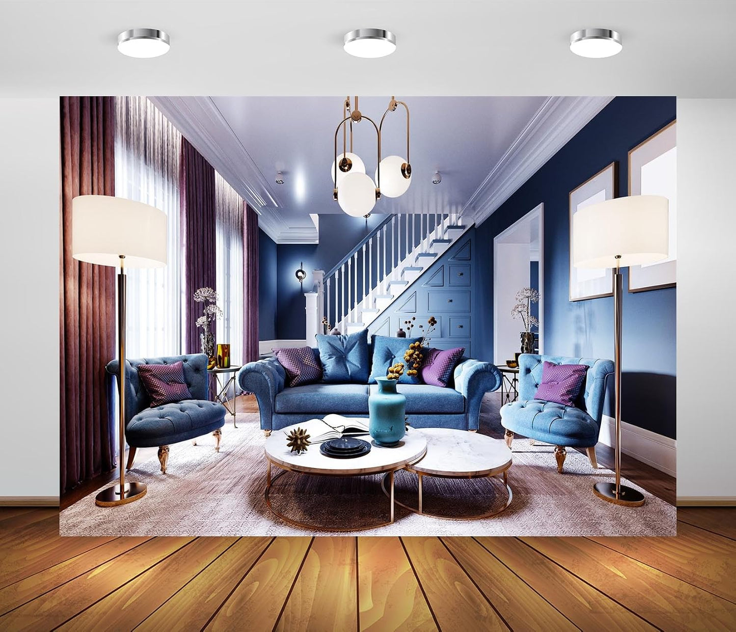 BELECO 9x6ft Cozy Fabric Luxury Living Room Backdrop Modern House Interior Sofa Window Curtains Floor Lamp Fashion