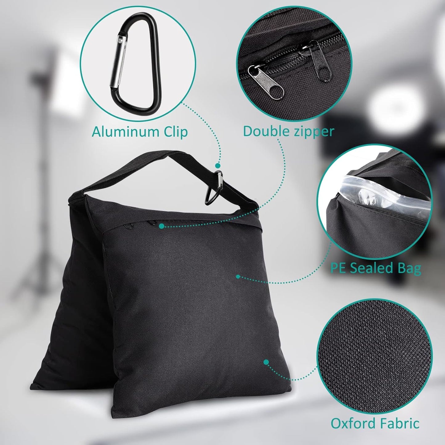 2 Packs Sandbags Weight Bags for Light Stand Photography Video Support, Heavy Duty Saddlebags for Backdrop Stand, Photo