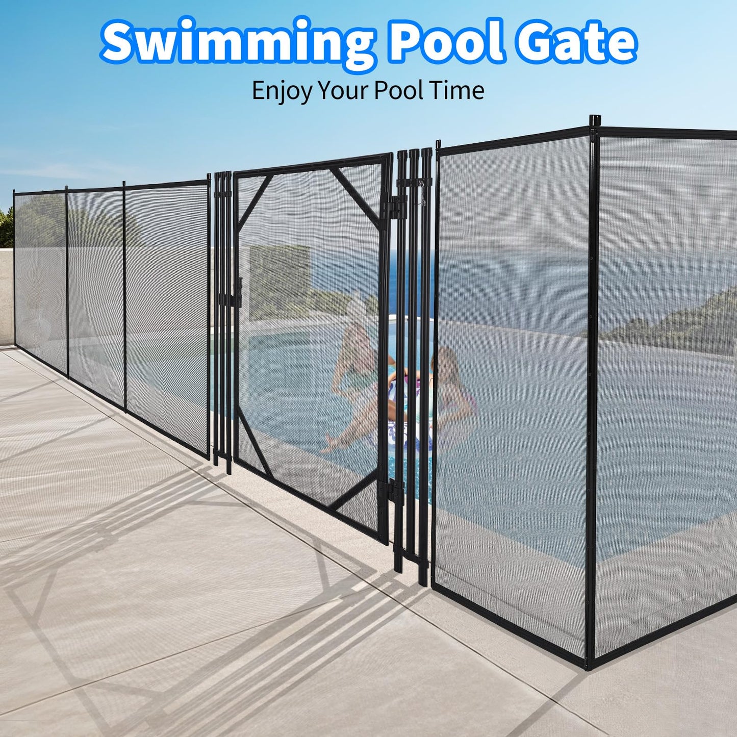 GarveeLife 4 ft x 2.5 ft Pool Fence Gate, Heavy Duty Steel Aluminum Frame, Pool Safety Fence Gate Kit with Stainless Steel Latch for Inground/Above Ground Pools, DIY Installation, Black