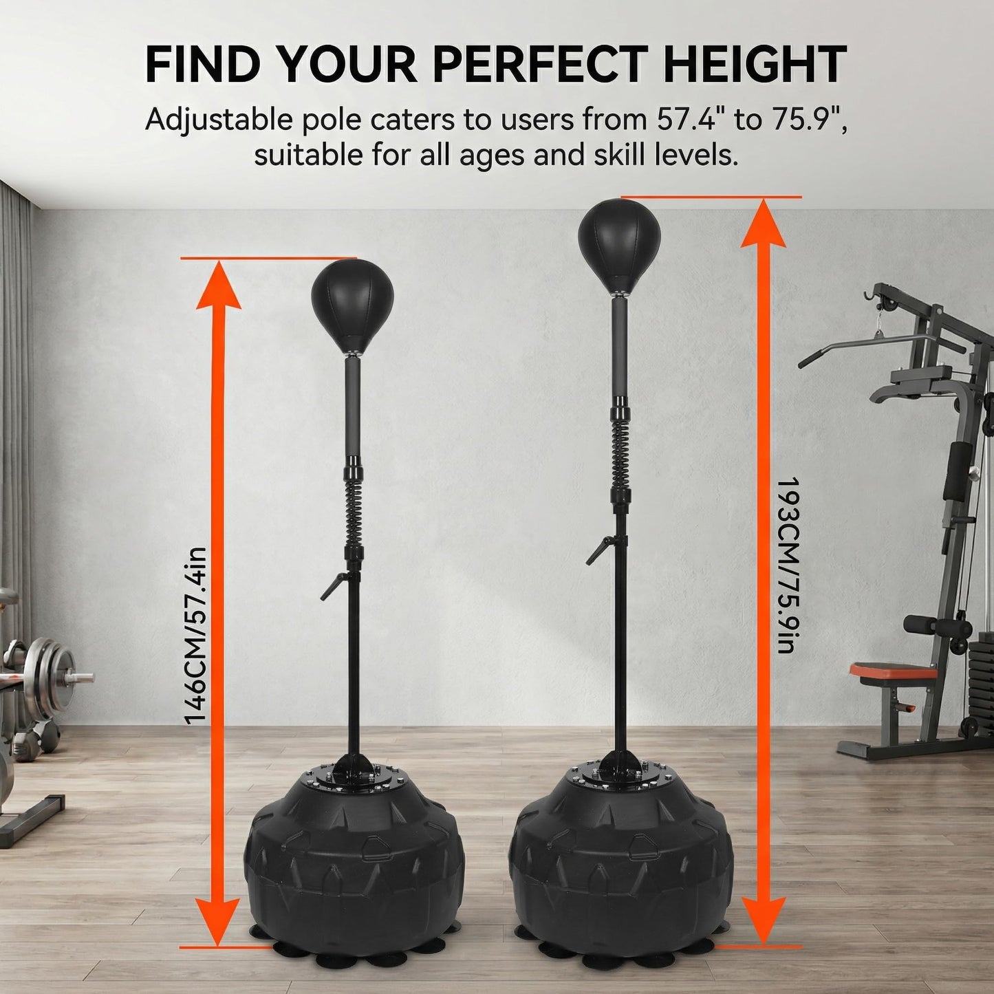 STARSNET Free Standing Reflex Ball Speed Bag for Boxers and Fitness Enthusiasts - Adjustable Height 57.4"-75.9", PU Ball, Thicken Suction Cup Base