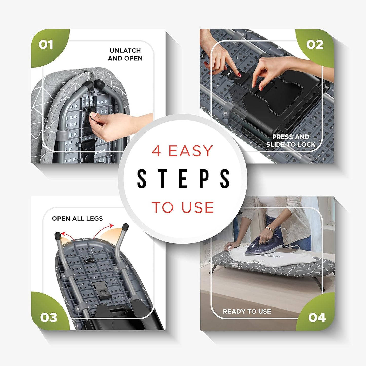 XABITAT Table Top Ironing Board - Portable Space-Saving Design with Wall Mount | Gray Mini Iron Board