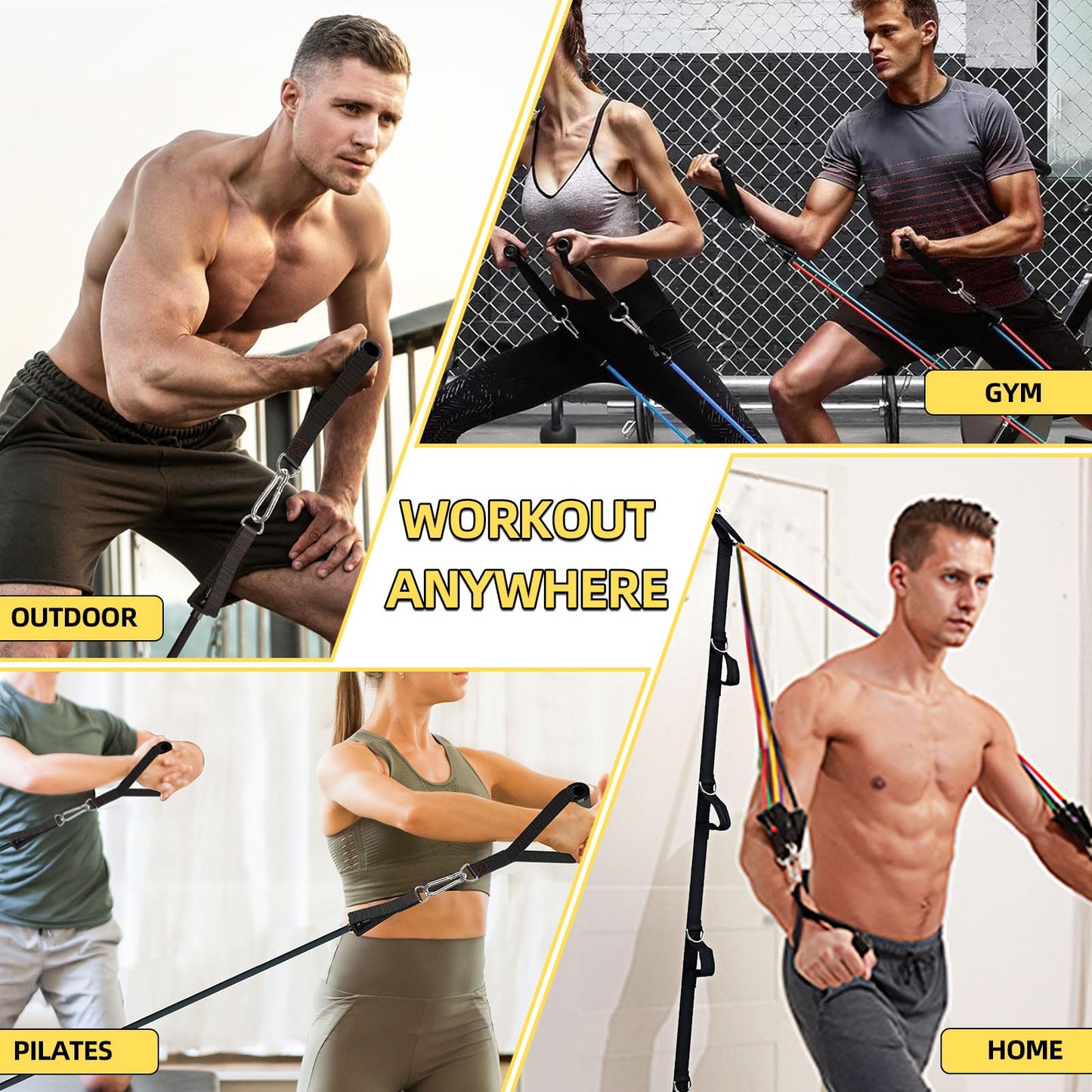 KANGFITER Door Anchor Strap and Resistance Bands for Working Out with Handles, Strength Training Equipment Exercise Bands for Full Body Workout, Non-Slip Multi Point Attachment for Home Gym Fitness