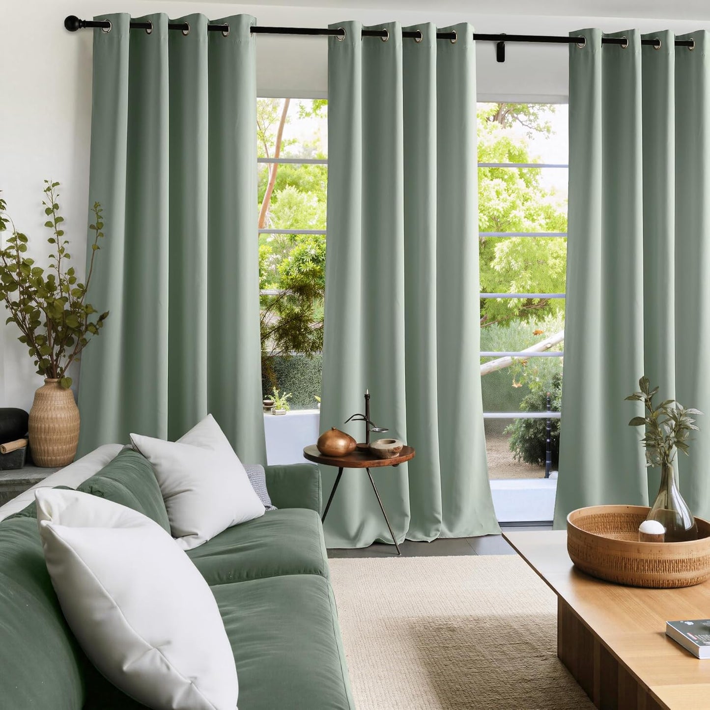 NICETOWN Room Darkening Curtains - Sage Green Drapery Panels, 52"W x 108"L for Ultimate Privacy