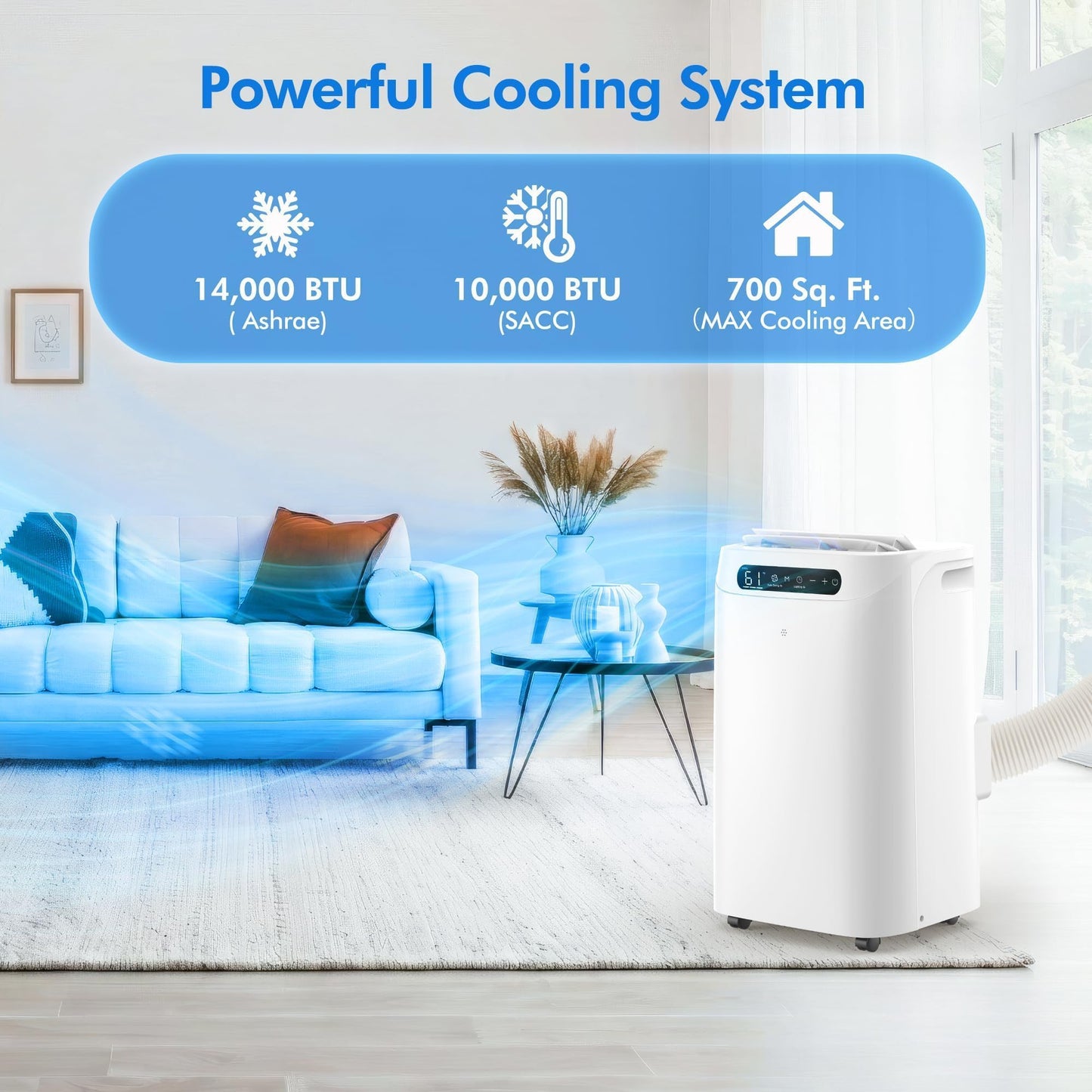 14000 BTU Portable Air Conditioners, Cools Up to 700 Sq.Ft, AC Unit with Cooling, Fan, Dehumidifier, Sleep Mode, Remote Control&Installation Kit, Portable AC for Large Rooms