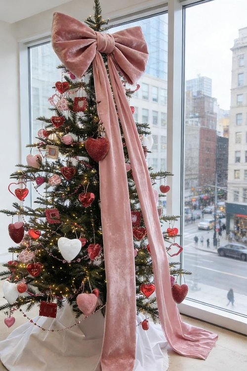 Giant 3D Pink Velvet Bow Decoration - 32"x250" | Elegant Door & Window Accent for Valentine's Day & Christmas