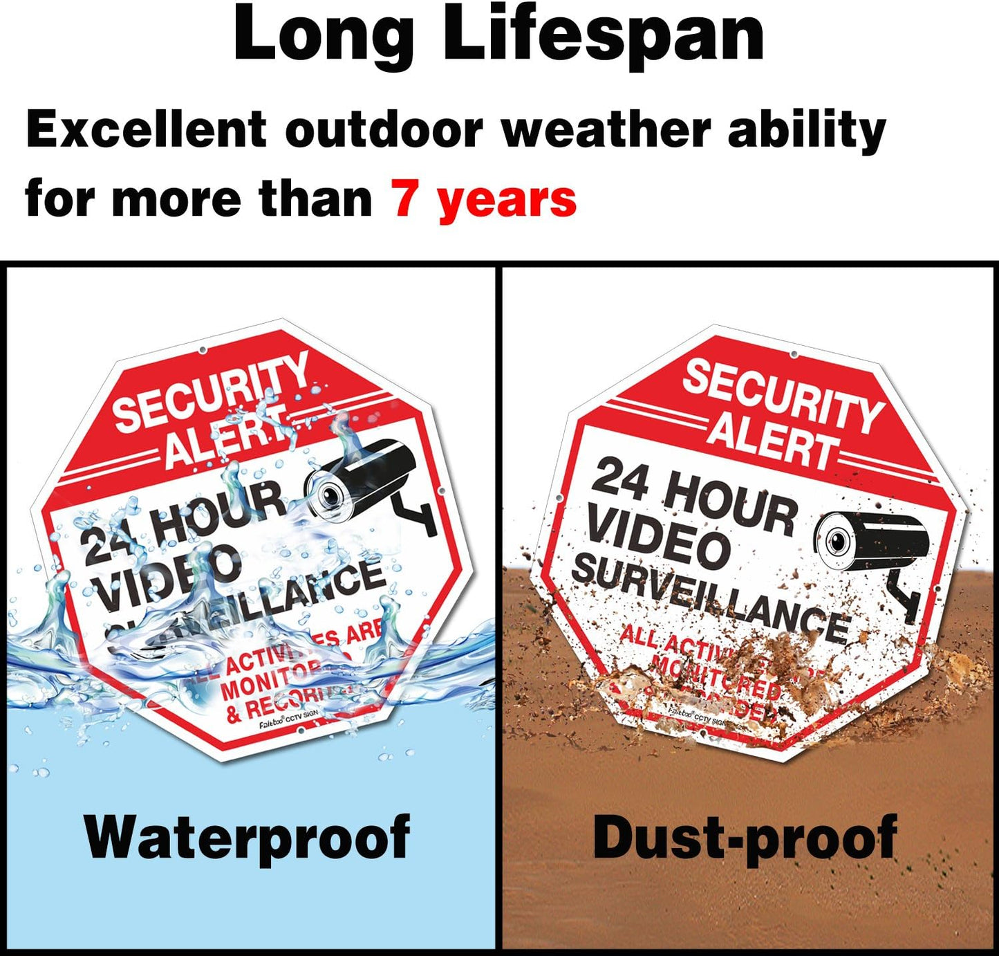 12 x12 Inches 40Mil 4 pack Video Surveillance Signs, Security Signs,Octagon Thick Aluminum Reflective sign for Home