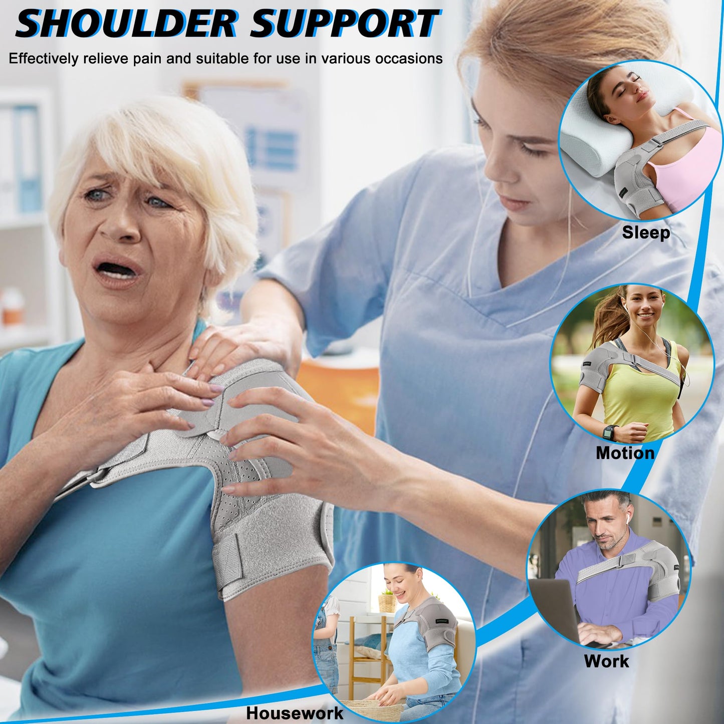 KONSEDIK Shoulder Brace Immobilizer with Ice Pack,Compression Rotator Cuff Support for AC Joint Pain Relief,Frozen Shoulder,Dislocation,Labrum Tear,Adjustable Wrap for Men&Women Left/Right(Gray,Small)