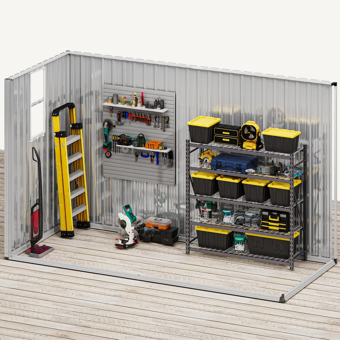 DWVO 8.5x3.5ft Large Tool Storage Shed with Window, Lockable Doors, and Sloped Roof, Oversized Steel Outdoor Storage Shed for Garden, Patio, Garage, Backyard, Lawn - Dark Gray