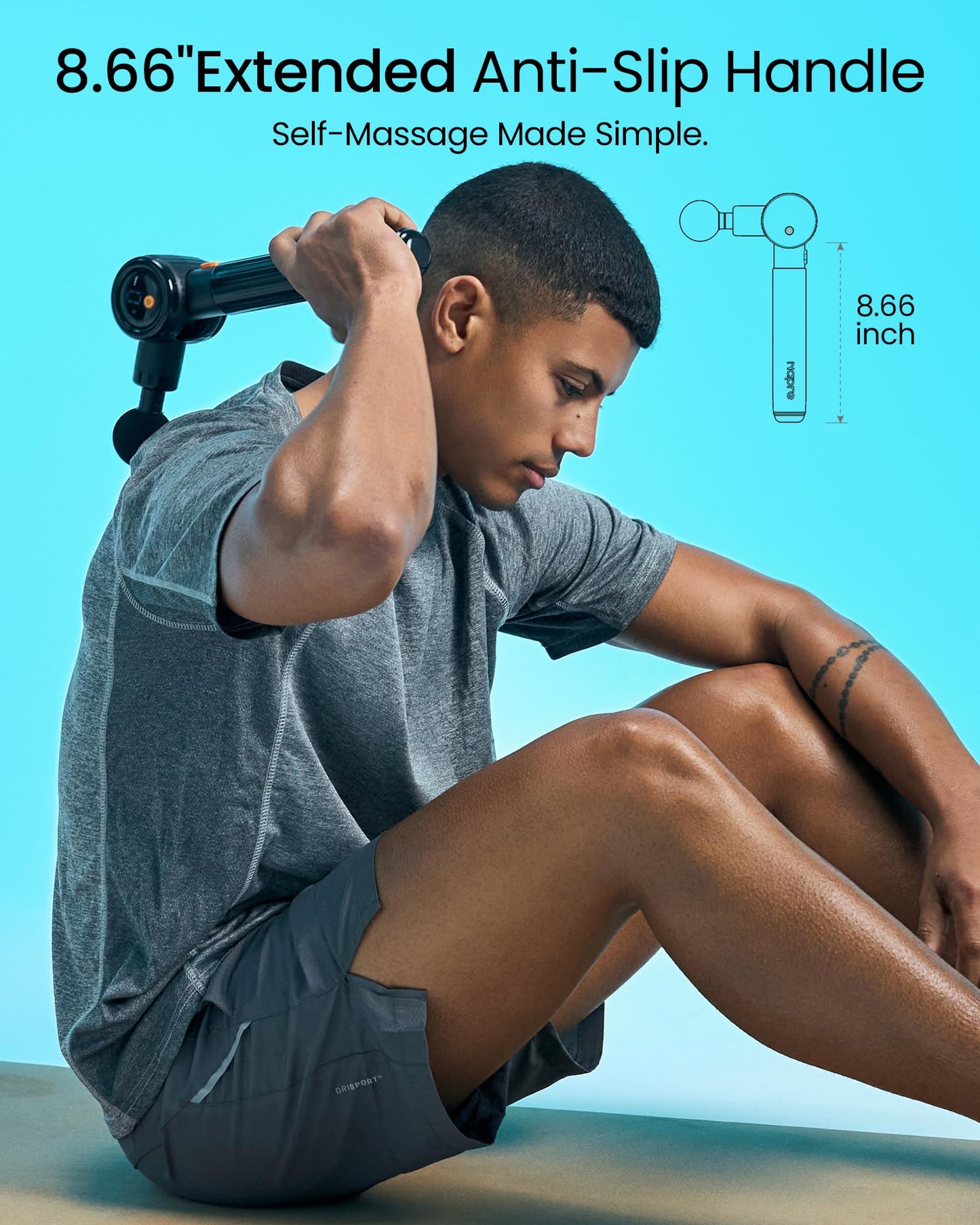 NAPRE Massage Gun with Heat and Cold,Massage Gun Deep Tissue with Extension Handle & 3 Adjustable Angles,Handheld Percussion Back Massager for Muscle/Neck/Body Pain Relief,6 Heads,with Case