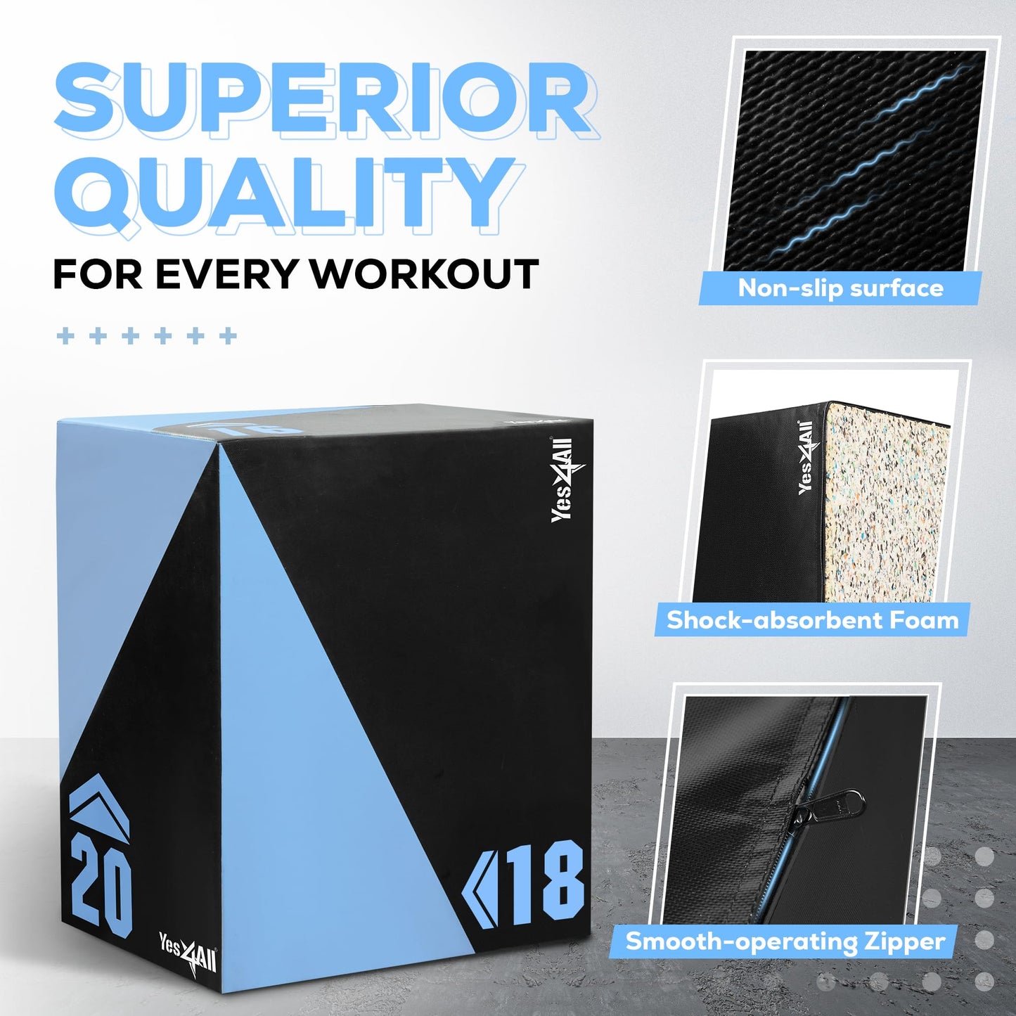 Yes4All 3 in 1 Foam Plyometric Jump Box for Training & Conditioning - Plyo Jump Box for Fitness Workout Exercise, 26.5 lb