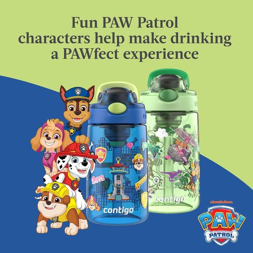 Contigo Aubrey Water Bottles - Leak-Proof & Spill-Proof 2-Pack, 14oz, Power Pups & Dino Treks, Green/Blue