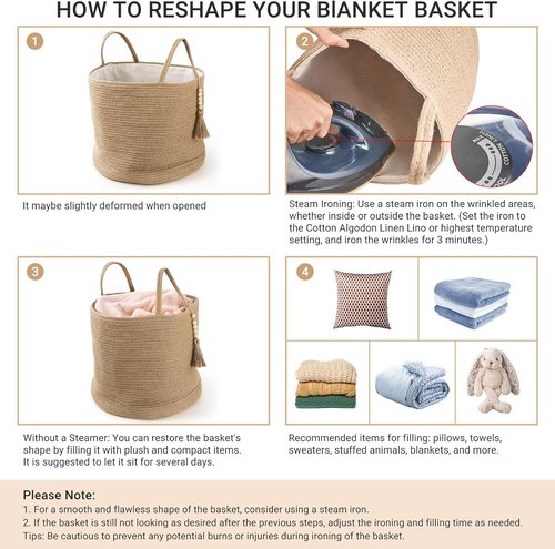 Mkono Woven Storage Basket - Natural Rope Organizer with Wooden Bead Decor | 16" W × 13.8" L for Blankets, Toys, and More