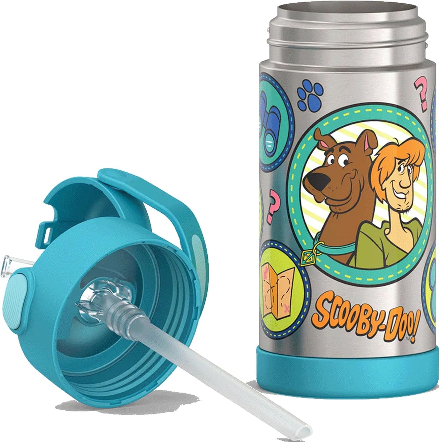 THERMOS FUNTAINER Water Bottle - 12 Ounce Kids Stainless Steel Insulated Bottle with Straw | Scooby-Doo Design