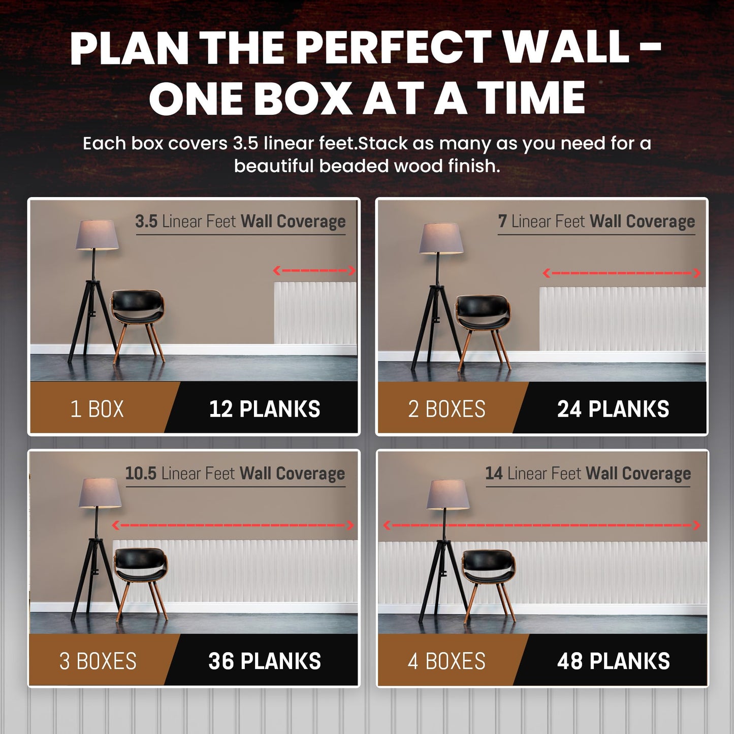 Interwood Real Wood Beadboard Wainscoting Panels - Primed Tongue and Groove Pine Solid Wood Wall Panels, 32” Tall, Knot-Free Interior Wall Paneling, Ready to Paint, 12 Planks (Covers 3.5 Lin. Ft.)