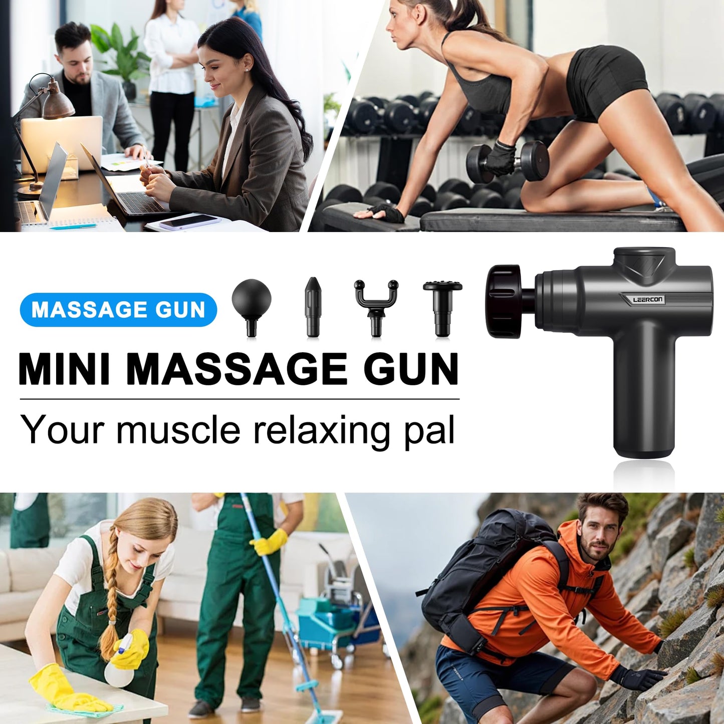 LEERCON Massage Gun with Heat Deep Tissue Back Massager Gun for Pain Relief, Mini Percussion Massage Gun - Birthday Gifts for Men Women Dad Mom him, Black