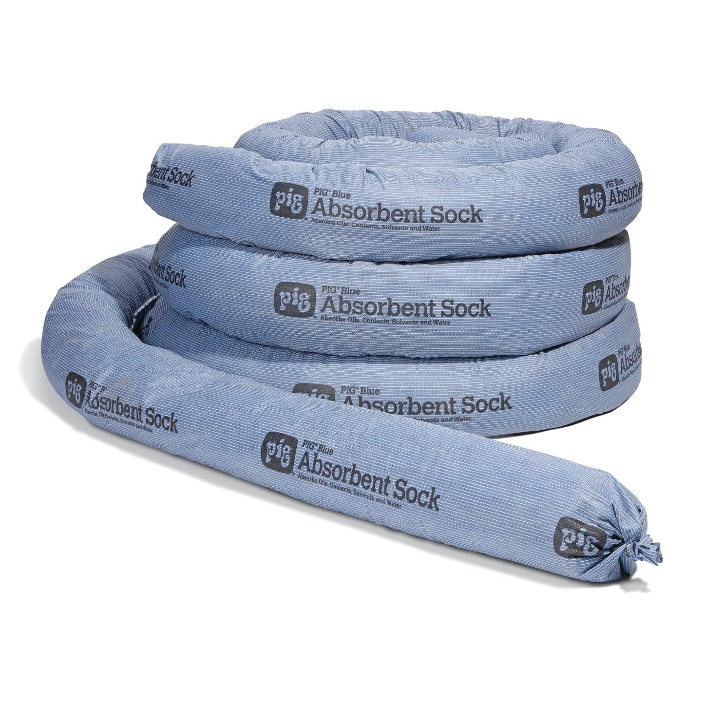PIG Blue Absorbent Sock Heavy Sock Forms Barrier & Prevents Spills from Spreading 8-Gal Absorbency 5" x 10' 4 Socks PIG217
