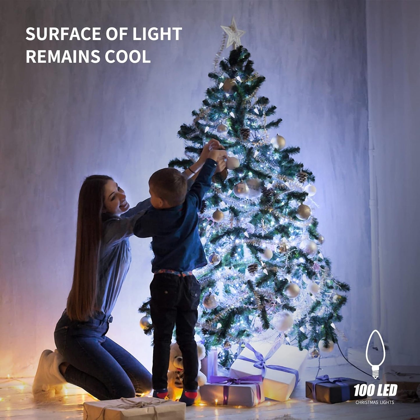 Waterglide C6 Christmas Lights - 33ft 100 LED Faceted String Lights | Waterproof Indoor Outdoor Decor, Cool White