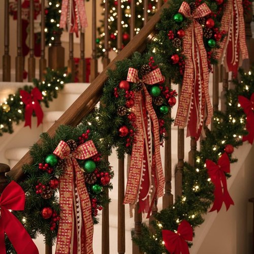 Buffalo Plaid Christmas Wreath Sash Bow - 27.5" Metal Clip with 7 Layered Ribbons for Holiday Decor