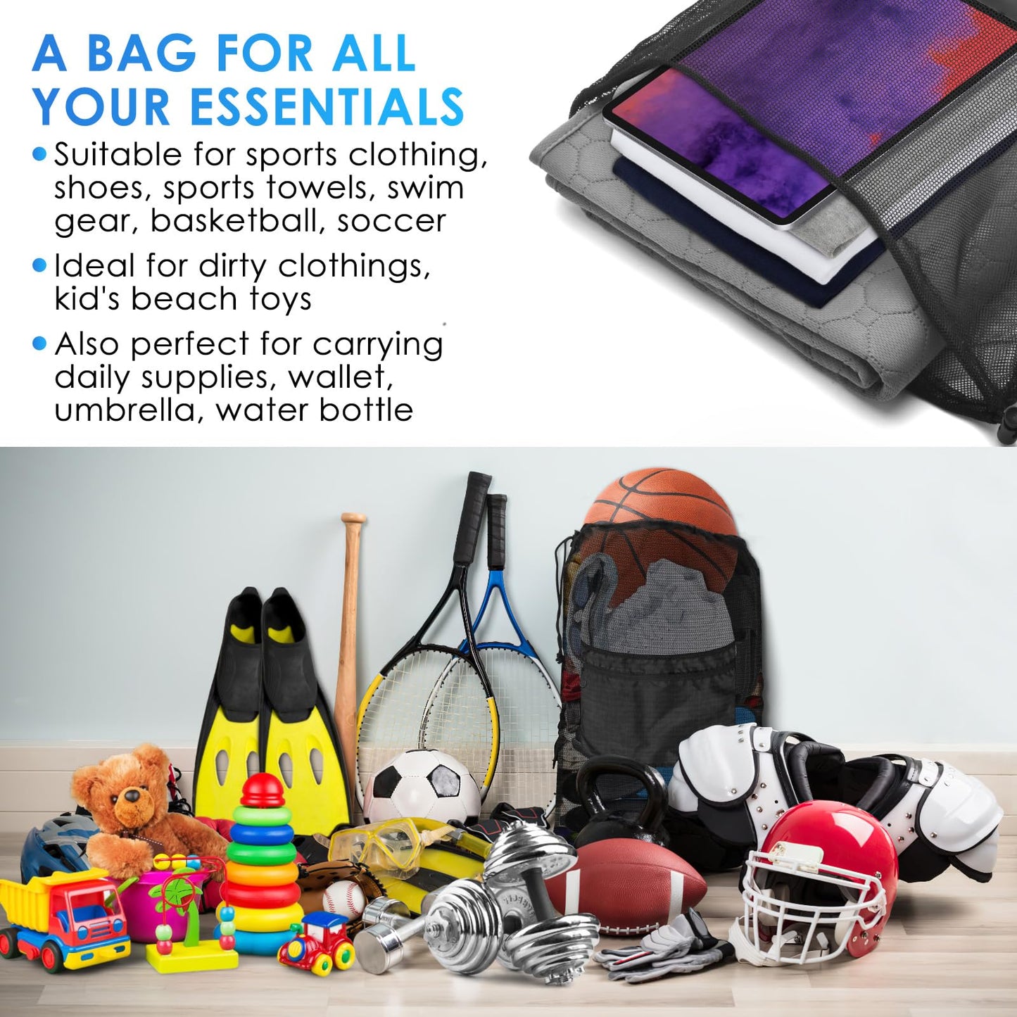 BROTOU Drawstring Bag Heavy Duty Mesh Gym Bag with Pocket for Swimming Yoga Beach Laundry