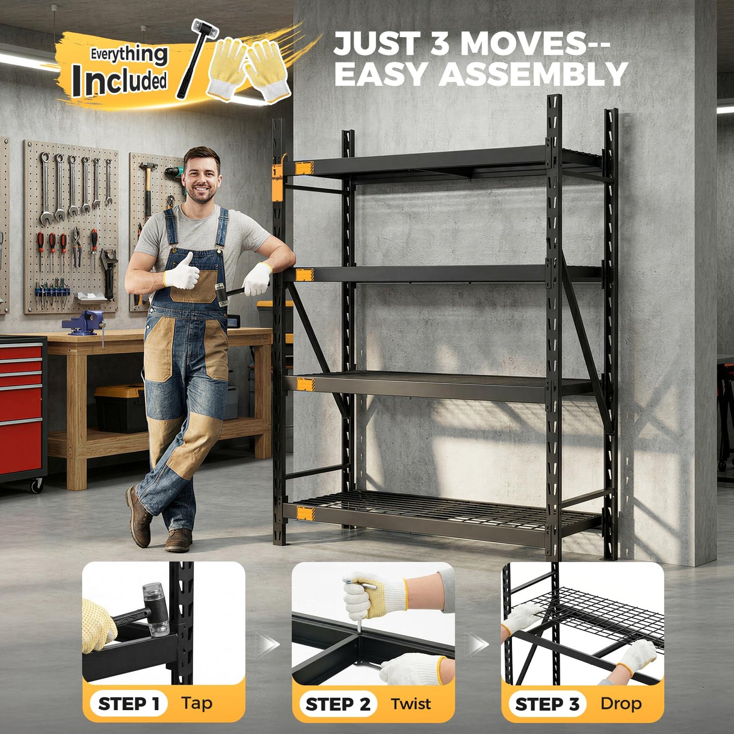 CAMMOO 61''W Storage Shelves, 6000LBS Metal Garage Shelving Unit with Magnetic Label, Upgraded Structure, Solid Steel Industrial Rack, Easy Assembly for Warehouse,Basement, 61''W x 24''D x 72''H