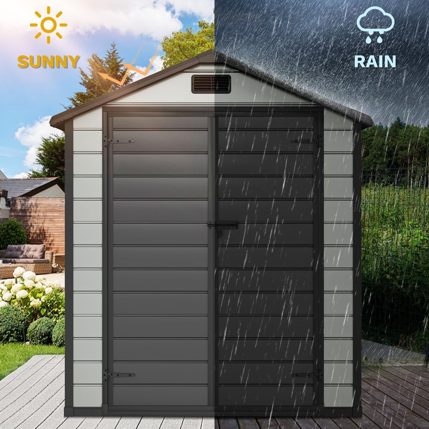 DWVO 6x4 FT Outdoor Storage Shed with Reinforced Floor, Resin Storage Shed with Lockable Door, Window and Vents, Waterproof Plastic Tool Storage for Garden Backyard Patio